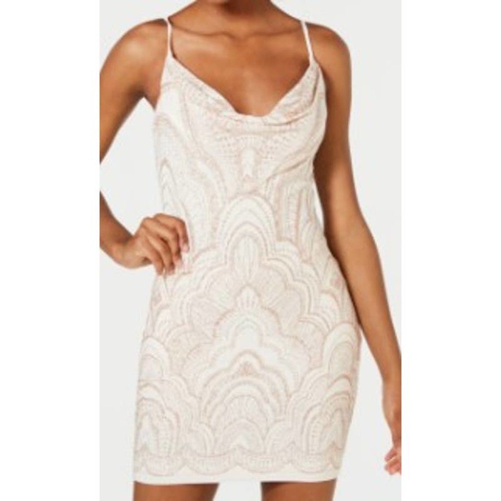 JUMP APPAREL SZ ivory pink glitter drape neck mini bodycon dress NWT B110 *flaw